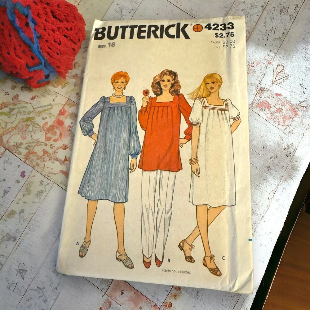 Butterick 4233 Vintage Sewing‎ Pattern Maternity Dress Tunic Loose Fitting Sz 16